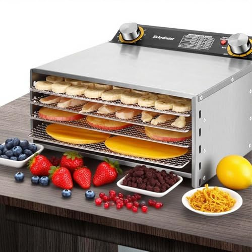 Stainless Steel Food Dehydrator Machine With Digital Timer, 800W Power, Large Trays For Jerky, Fruit, Vegetables, Herbs, Meat And Dog Treats, 360° Even Drying Technology(6Layers)