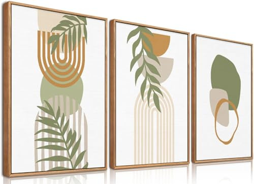 BINCUE Groß Boho Wandkunst Abstrakte Bilder mit Rahmen Grün Bild,40x60cm*3