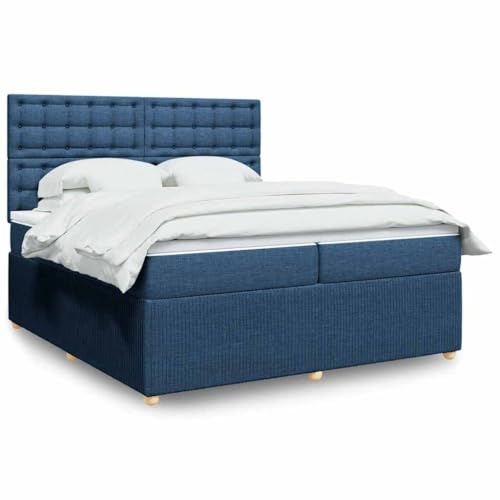 QJBSAVVA Boxspringbett Doppelbett 200x200 cm in Blau mit Matratze & Topper, aus strapazierfähigem Polyester, höhenverstellbares Kopfteil, edel und langlebig für Schlafzimmer und Gästezimmer