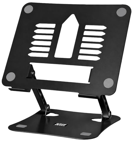 Futura Adjustable Laptop Stand, Foldable Laptop Riser for 11–17 Inch | Adjusts from 3–23cm with a 26 x 22cm plate, 10kg capacity, ventilated cooling, non-slip pads and foldable metal design.