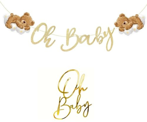 Rainway Babyparty Deko, Kuchen Dekorationen Gold Acryl, Hängedeko für Babyparty, Girlande Junge Mädchen, Gender Reveal Party, Partydeko Kuchenaufsatz, Gold Beige Glitzer Babydusche