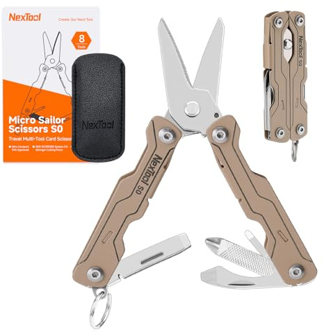 NexTool Mini Sailor Scissors S0 EDC Multitool 8-in-1 (Khaki) | Micro Multifunktionsschere für Schlüsselbund mit Pinzette, Camping, DIY, Outdoor, Alltag, Geschenk für Männer&Women