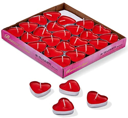 THE TWIDDLERS - 50 Herz Kerzen in Rot, Teelichter Herzform für Jubiläums & Heiratsanträge - Romantische Deko, Herz Deko Valentinstag Herzkerzen, Herzen Deko - 4cm