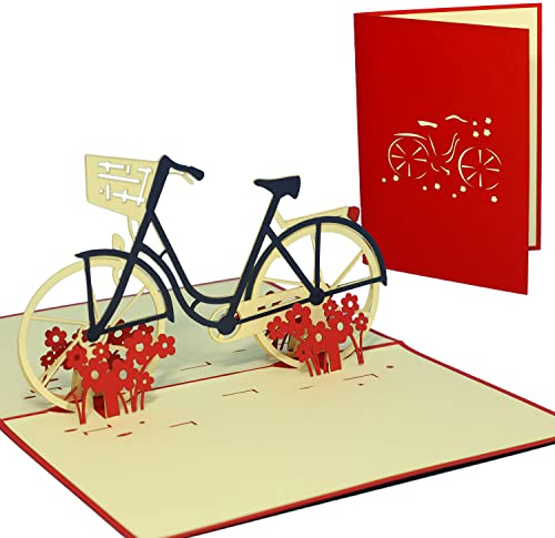 POP UP 3D Karte Geburtstagskarte Gutschein Venlo DAMENFAHRRAD rot (#156)