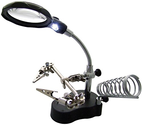 JZK Estación de Lupa para Manos Amigas para soldar, (3.5X, 12x) Lente de Lupa Doble con lámpara luz LED y Soporte para soldar, Manos Amigas soldar con Soporte para Soldador