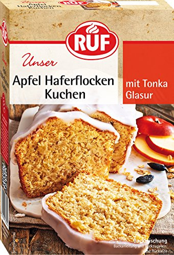 RUF Apfel-Haferflocken-Kuchen mit Glasur, schnelle Backmischung für einen Apfel-Rührkuchen mit frischen Äpfeln und kernigen Haferflocken, vegan
