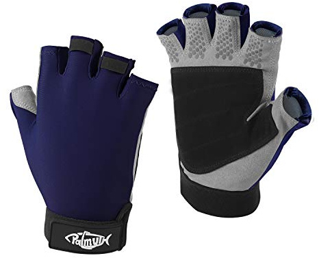 Palmyth UV Fishing Gloves Sun Protection Fingerless Kayaking Glove Men Women UPF 50+ SPF for Sailing, Hiking, Paddling, Canoeing, Rowing, Driving (Navy Blue, Medium)
