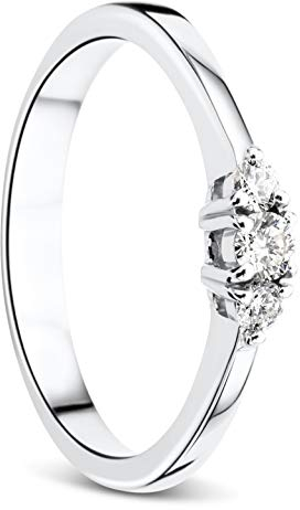 Orovi Damen Diamant Ring Weißgold, Verlobungsring 18 Karat (750) Gold und Diamanten Brillanten 0.15 Ct, Trio Diamant Ring Ring Handgemacht in Italien