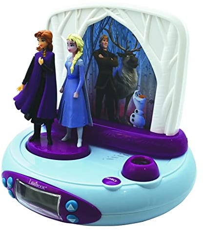 Lexibook, Frozen Elsa Anna, Reloj Despertador con proyector para niños, Luz Nocturna y proyección de la Hora en el Techo, Efectos de Sonido, Funciona con Pilas, Azul, RP510FZ