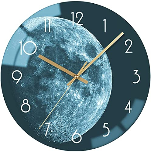 VIKMARI Reloj de Pared 30 cm, Vidrio Silencioso Sin Tictac, Cuarzo Con Pilas, Redondo Verde Tierra Para Cocina y Salón
