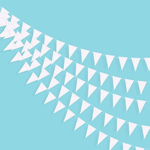 40 Ft Triangle Flags Banner Double Side Pearly White Paper Pennant Bunting Girlande für Hochzeit Baby Bridal Shower Geburtstag Jahrestag Junggesellinnenabschied Zubehör für Weihnachtsdekoration