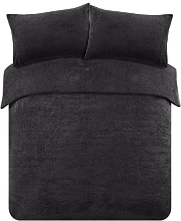 Brentfords Teddy Fleece Duvet Cover Single Black, Fluffy Christmas Bedding Single Quilt Cover Winter Bed Set Comfy Soft Warm Duvet Set with Pillowcase Easy Care