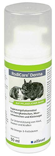 Alfavet RodiCare Derma zur Unterstützung von Haut, Haaren und Krallen, Nahrungsergänzung für Zwergkaninchen, Meerschweinchen, Kleinnager, 50ml Spender