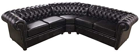 jvmoebel Hochwertige Leder Sofa Chesterfield Couch Polster Eck Garnitur Stoff Sitz Ecke