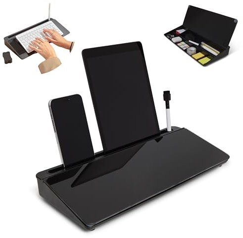 Garood Desktop Whiteboard with Storage Full Black Keyboard Whiteboard Glass White Board Desk Whiteboard Desktop Organizer Desk Buddy Phone Tablet Holder Office Accessories 15.8 X 7 X 2 inches