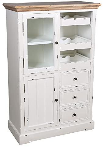 H4L Kommode Vorratsschrank weiß Vintage Anrichte Highboard Shabby-Look Flaschenregal Holzschrank