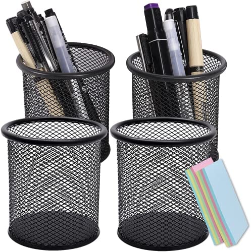 DARUITE Stiftehalter, Schreibtisch Organizer aus Metall, Stifthalter, Stifteköcher Stiftebecher Stiftebox Stifte Organizer, für Büros, Klassenzimmer, Rund Schwarz x 4 Stück