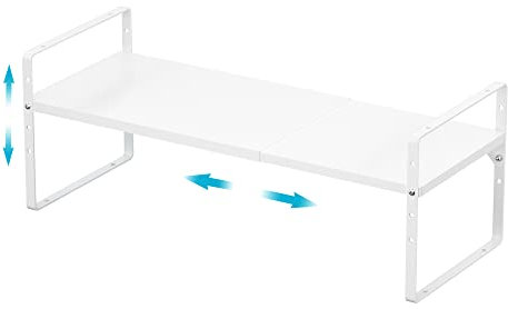 iPEGTOP Expandable Cabinet Storage Shelf Organizer Rack, Heavy Duty Steel Metal Spice Rack Adjustable Height Home Office Pantry Shelf Space for Counter Kitchen Organization, White, Medium