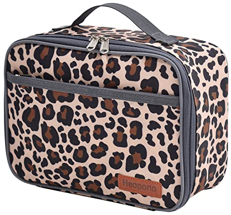Pretty Jolly Mini Kids Lunch Box, Insulated Reusable Lunch Bag for Girls & Boys, Thermal Meal Container Tote with Waterproof Liner, Hot or Cold Snacks Lunchbox for School,Work,Picnic (Leopard)