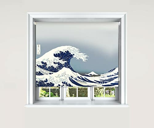 Lister Cartwright Hokusai Wave Blackout Roller Blinds Polyester Windows Blind Easy Fit Child Safety Included (180 cm Width x 140 cm Drop)