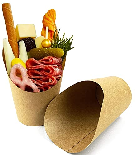 HINMAY 50 Pcs Disposable French Fries Holder, 16oz Paper French Fry Cups Charcuterie Cups for All Occasions (16oz, Brown)