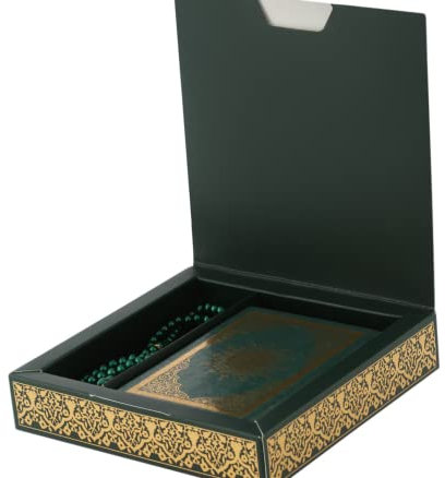 Prien Muslimischer Geschenke für Eid, Vergoldete Geschenkbox, Versilbert Koran Geschenk für die Ramadan, Islam Islamische Prayer Geschenke Frauen, Gebetskette, Muslim Gebets Mawlid (Grün)