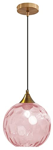 Euone_Clothes Suspension en Verre Ondulé Globe au Fini Doré, Lampe Suspendu de Plafond Industrielle Vintage E27 Suspension Luminaire de Cuisine & Salle à Manger - Rose