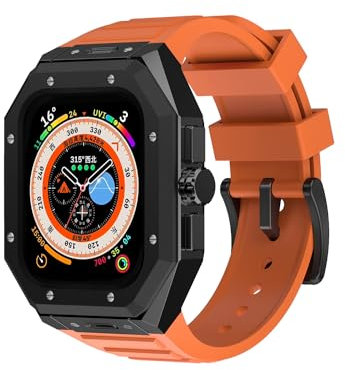 Enze – Coque en acier inoxydable compatible avec Apple Watch Series 7 45 mm 6/5/4 iWatch SE 44 mm pour homme – Coque de protection robuste en métal résistant aux bracelet Acier inoxydable Silicone