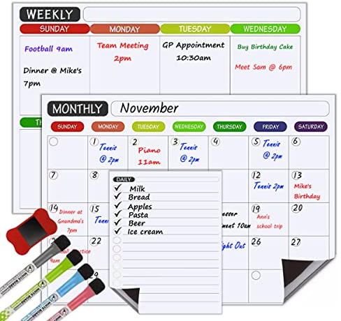 CRAFTiDA Magnetic Whiteboard Planner Set - 3-in-1 Monthly/Weekly/Daily Magnetic Dry Erase Board Fridge Calendar/Planner by CRAFTiDA