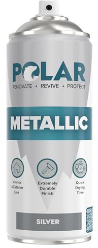 Polar Metallic Silver Spray Paint - 400ml | Multi-Purpose Interior & Exterior Use | Ideal Silver Spray Paint For Metal, Wood, Glass, Plastic, Ceramics & Ornaments | Quick Drying | Easy to Apply