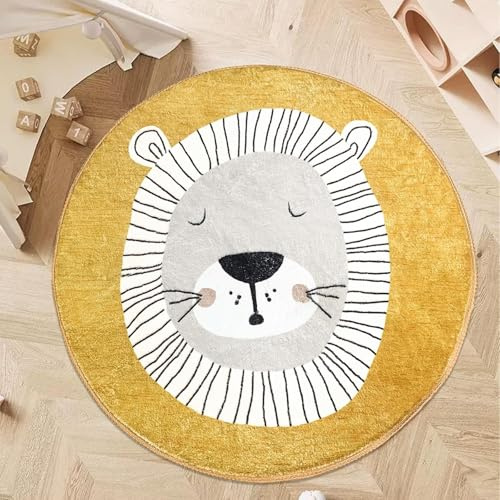 USTIDE Lion Kinderteppich, 100 cm, rund, ultraweich, rutschfest, für Kinderzimmer, Spielzimmer, waschbar, Tiermotiv für Baby, Krabbeln, Spielzimmer und Schlafzimmer