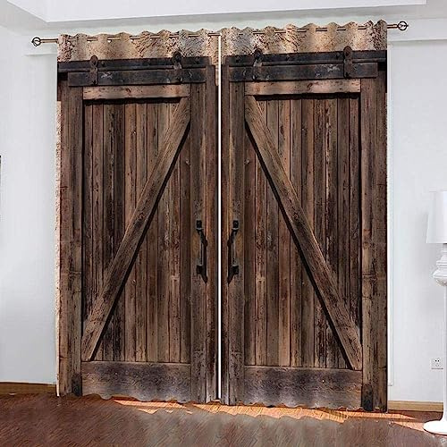 BOONGA Porte de Grange en Bois rétro Rideau Occultants, Ferme Thermique Isolant Rideaux à Oeillets Décoration Chambre et Salon Curtains, Bloquer Lumiere Rideau Fenetre, 140 x 245 cm, 2 Pièces