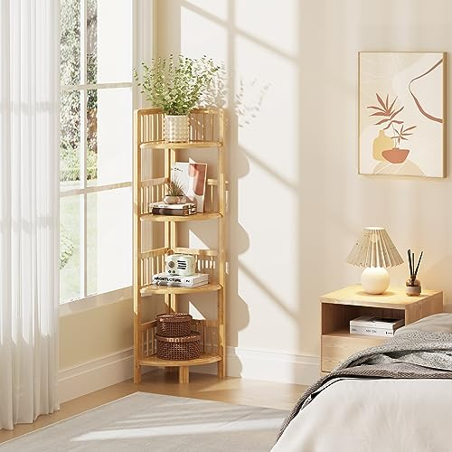 Dripex Étagère d'angle en bambou, revêtement en vernis, stable et durable, meuble d'angle pour toutes les pièces, 30 x 30 x 104 cm
