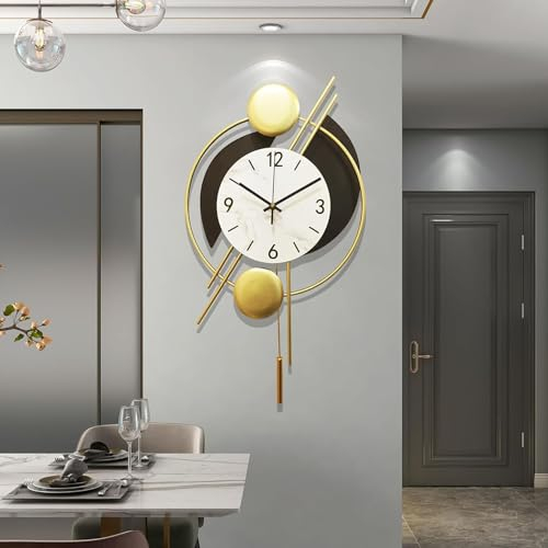 GERHWASH Wanduhr Modern, Große Wanduhr mit Pendel in Schwarz & Gold-72x36cm-Leises Quarzwerk · Präzise Zeitangabe Stilvolles Design für Wohnzimmer & Schlafzimmer