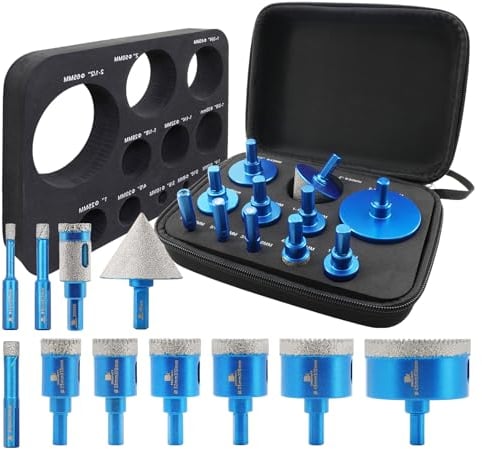 BRSCHNITT Punta per Trapano Diamantata Set - Frese diamantate 6/8/10/20/25/28/32/35/45/65mm+50mm Fresa Diamantato per Porcellana Granito Piastrella Marmo Taglio a Secco