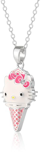 Hello Kitty Sanrio Damen-Halskette, 40,6 cm + 5,1 cm, offizielles Lizenzprodukt, Silber oder 18 kt Gold, 3D-Anh nger, Messing, Kristall