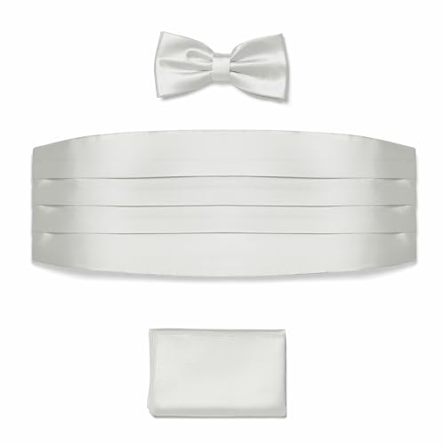 BRERA 67 Set Kummerbund Einstecktuch und Fliege Herren für Anzug aus Seide, weiß, größe L-XL | Fliege mit Einstecktuch Accessoires-Set für Smoking Herren | Gürtel für Abendkleid
