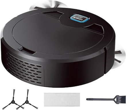 Petit aspirateur robot 3 en 1 1/2 pièces - Aspirateur automatique avec filtre HEPA intégré - Robot stationnaire multifonction ultra fin pour poils d'animaux