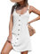 CUPSHE Damen Cover Up Rundhals Mini A-Linie Kleider Ärmellos Strandmode Sommer O-Ring, weiß, L