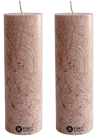 Kunstindustrien® Stumpenkerzen 2er-Set, Handgefertigt in Europa, Vegan – 100% Upcycled Olivenwachs, Kerzen lange Brenndauer 49 Std., Unparfümierte Altarkerzen (2 Stk., Ø 6 cm x H 18 cm, Haselnuss)