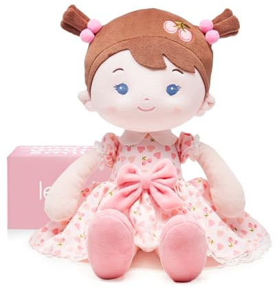 LeyaDoll Weiche Stoffpuppe 40cm,Baby Puppe Spielzeug ab 1 Jahr | Rosa Geschenkbox inklusive, kuscheliger Begleiter für Babys, gesticktes Gesicht, extra weich und maschinenwaschbar.