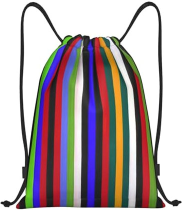 Bunte Tasche mit Kordelzug aus lackiertem Holzdruck, Rucksack, Sporttasche, Turnbeutel, Kordelzug, Einkaufstasche, Farbige Streifen, S
