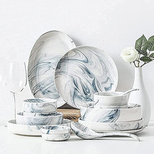 Geschirr-Sets, Geschirr-Set, Keramik, Ins Nordic Creative Teller- und Schüssel-Set, Küche mit Marmormuster (Schwarz, 51-teilig)