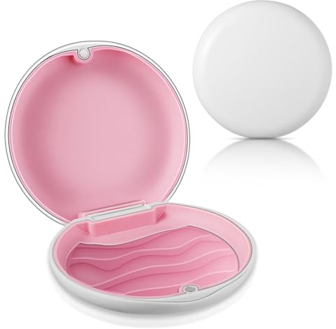 Prasacco Zahnspangendose, Zahnschiene Box Magnetische Spangendose Zahnprothesen Behälter Rosa Kunststoff Aufbewahrungsbox für Zahnersatz, Zahnspangen (9 x 8,5 cm)