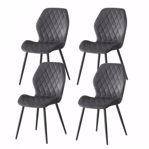 Weegstok Velvet Dining Chairs Set of 4 Kitchen Chairs Dining Room Lounge Reception Chairs with Metal Legs for Living Room Bedroom,Grey