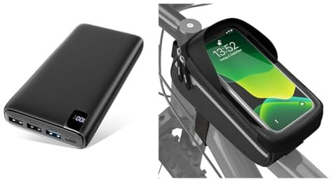 A ADDTOP Power Bank 26800mAh, 22,5W Powerbank USB C Externer Akku & VELMIA Fahrrad Rahmentasche Wasserdicht - Fahrrad Handyhalterung ideal zur Navigation