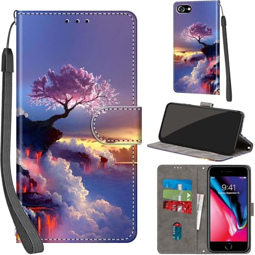 Handyhülle für iPhone SE2 / SE3 / 7 / 8 Klapphülle Leder Wallet Baum | 3 Kartenfächer & 1 Geldfach, Magnetverschluss, Ständerfunktion, robuste premium PU leder klapphülle für iPhone 7 / 8 / SE