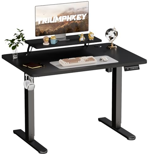 TRIUMPHKEY Scrivania Regolabile con Ripiani per Monitor,120 x 60cm Scrivania Regolabile in Altezza,Scrivania Elettrica Gaming, Scrivania per Computer,Tavolo da Studio per Ufficio,Nero