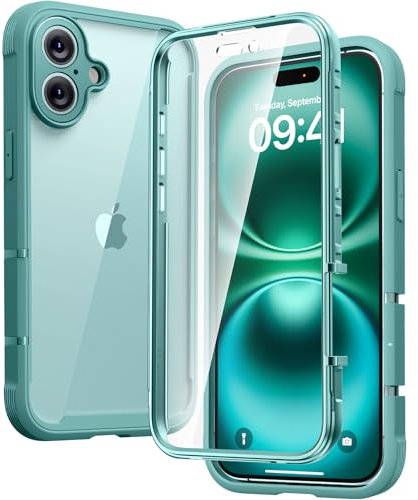 Diaclara Designed for iPhone 16 Case, Full Body Rugged Case with Built-in Touch Sensitive Anti-Scratch Screen Protector, Upgraded [Full Camera Protection] for iPhone 16 6.1 (Teal)