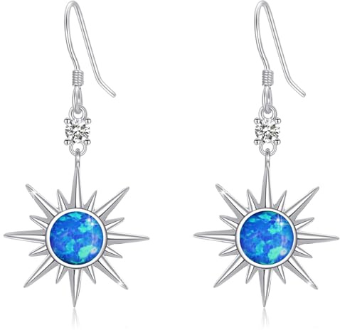 PARYFO Stjärnformade örhängen, 925 sterlingsilver, åttaspetsig stjärna, månsten/opal/bärnsten, smycken, gåvor för kvinnor, flickor, mamma, flickvän, fru